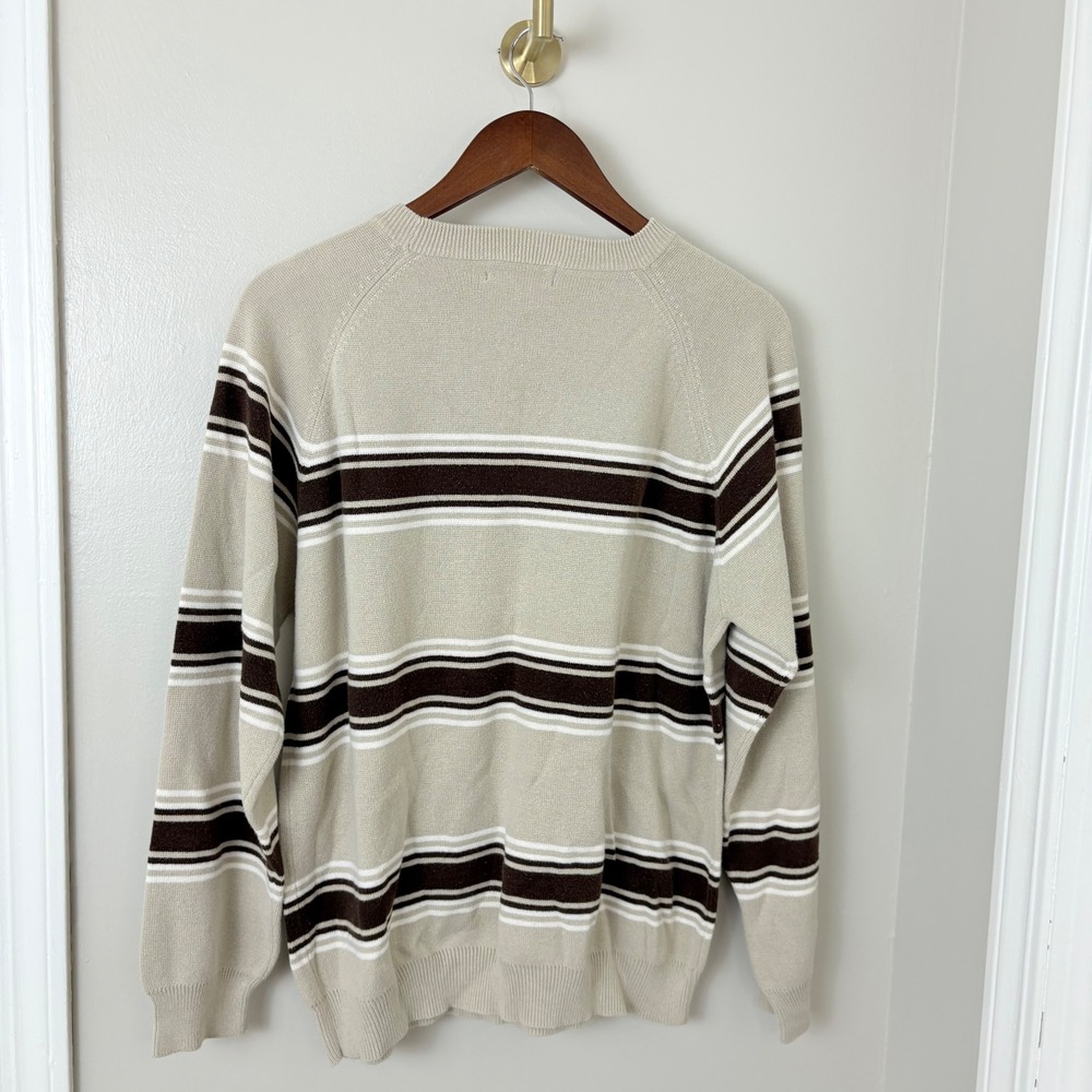 Vintage Mens Brown Striped Knit Sweater Y2K Size Large Preppy Skater Kurt Cobain - Picture 5 of 9